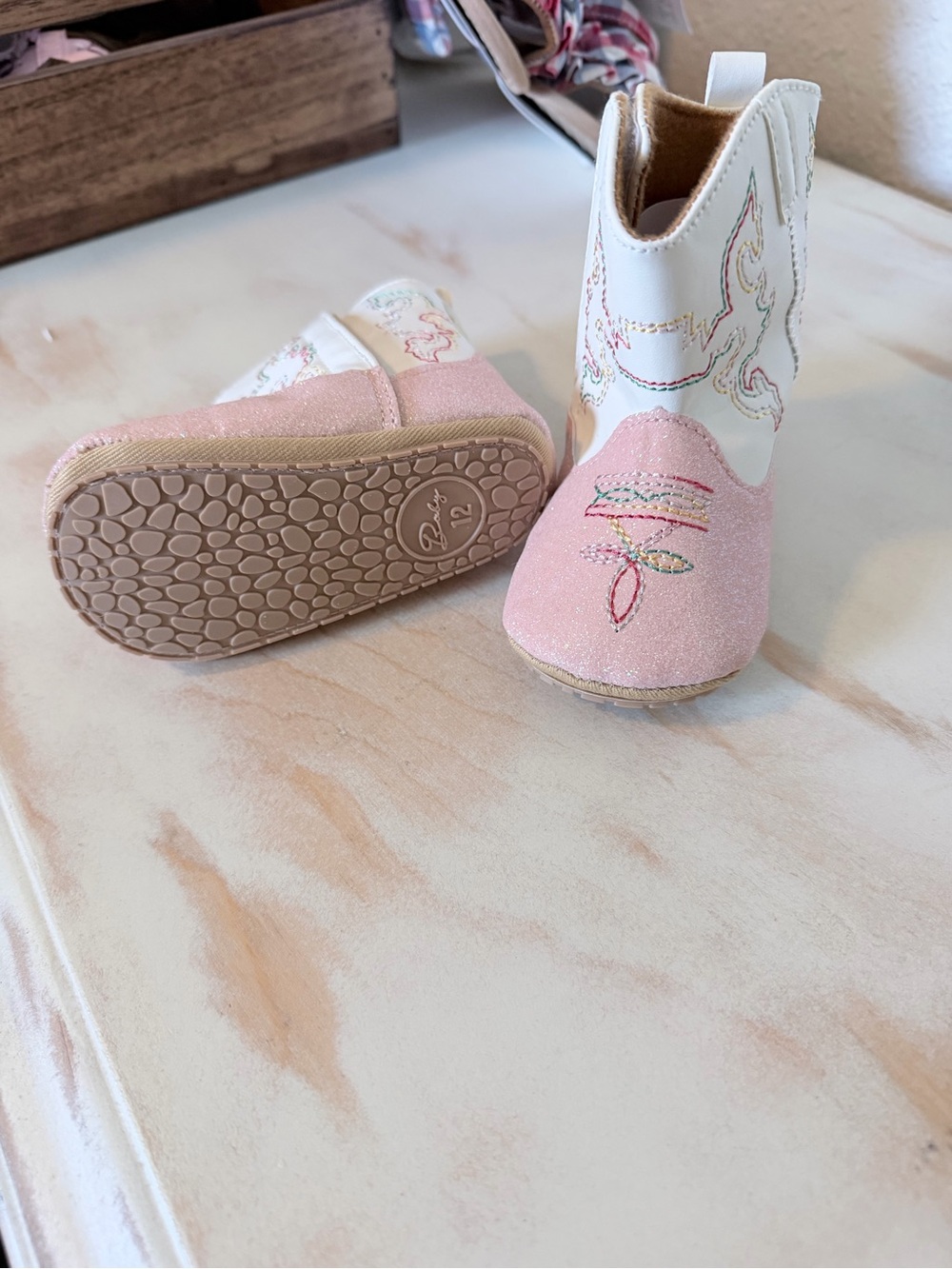 Toddler Pink and White Embroidered Cowboy Boots - Kids Shoes